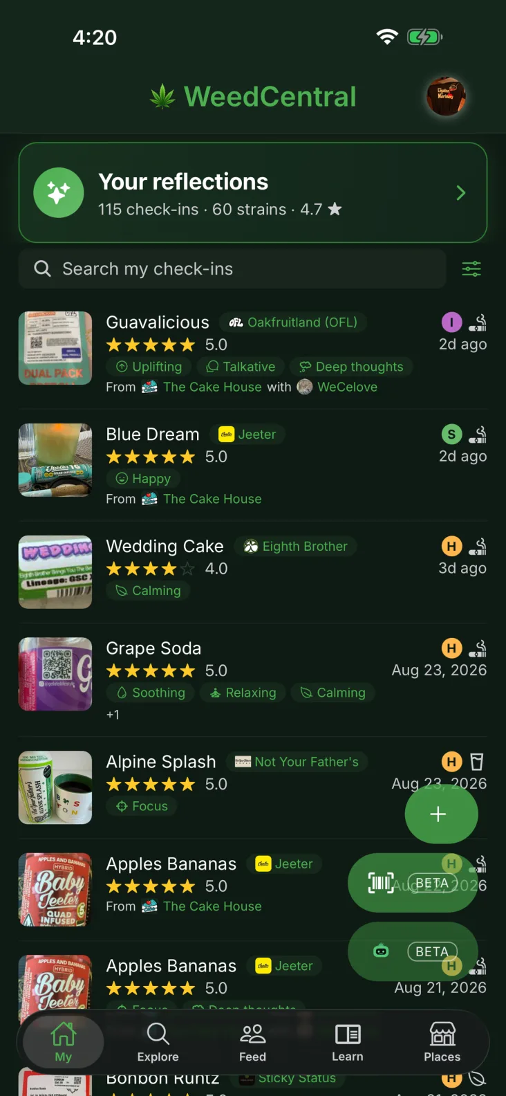WeedCentral journal screen